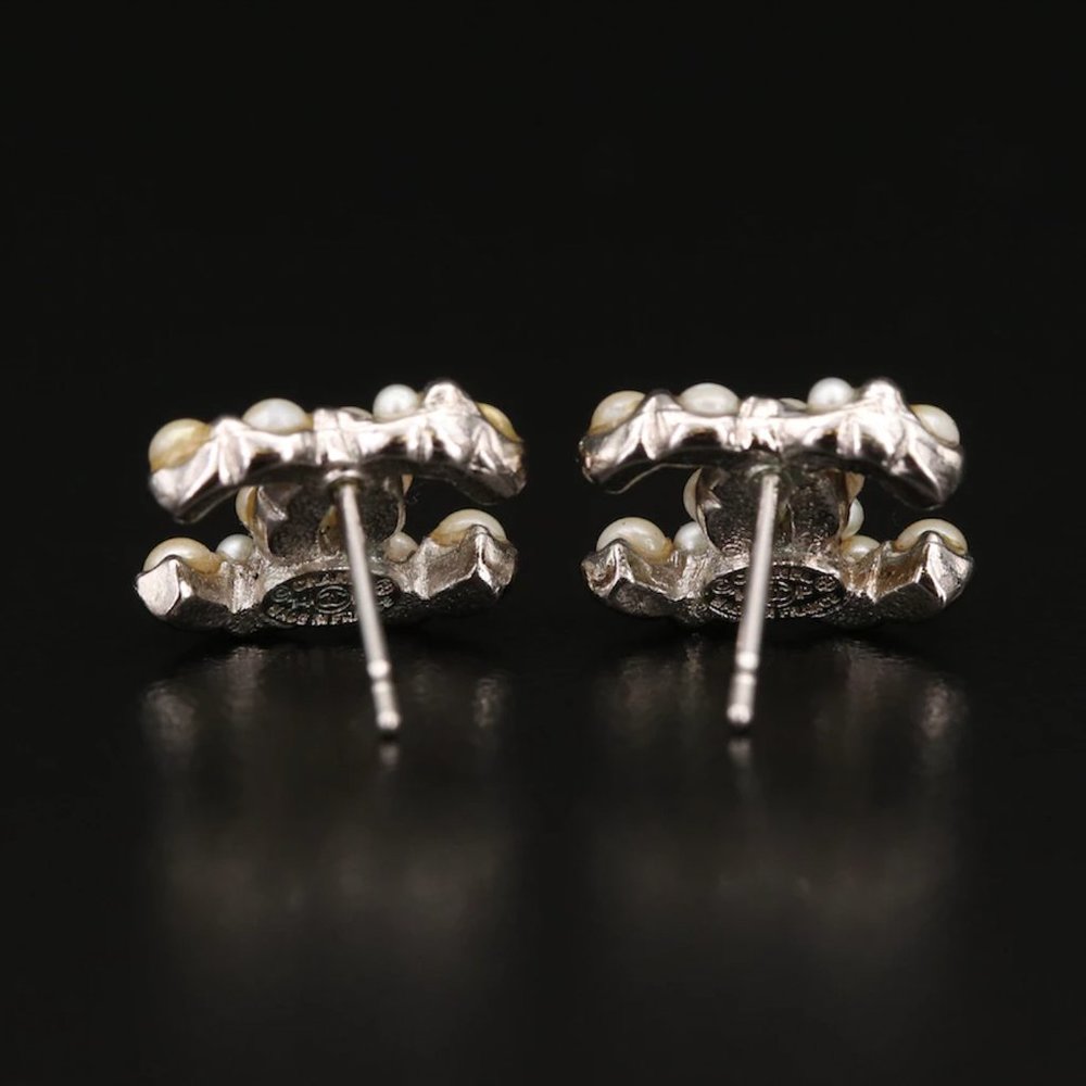 Chanel CC Logo Faux Pearl Stud Earrings - Picture 7 of 16